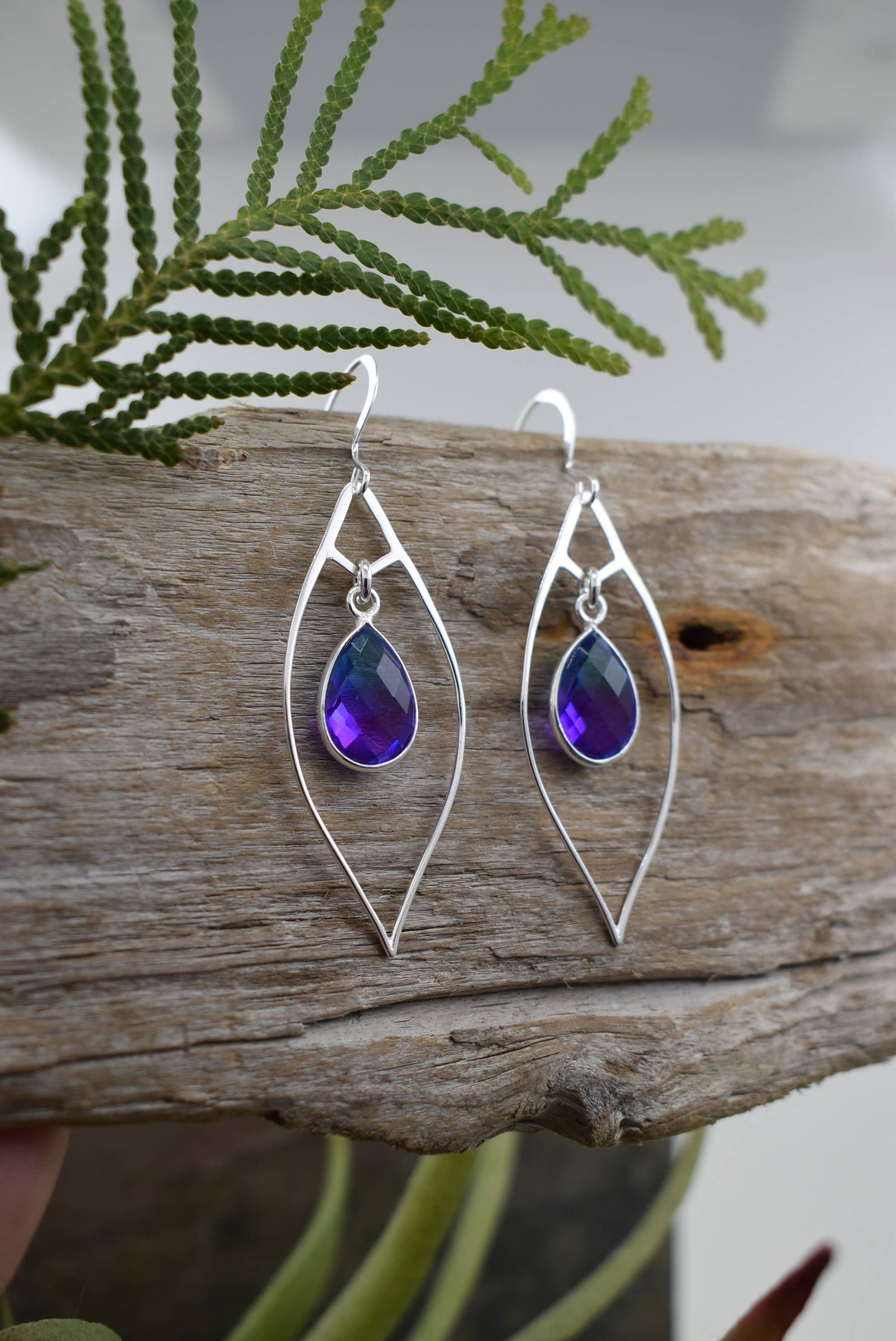 "NEW" EARRINGS - STERLING SILVER OMBRE QUARTZ
