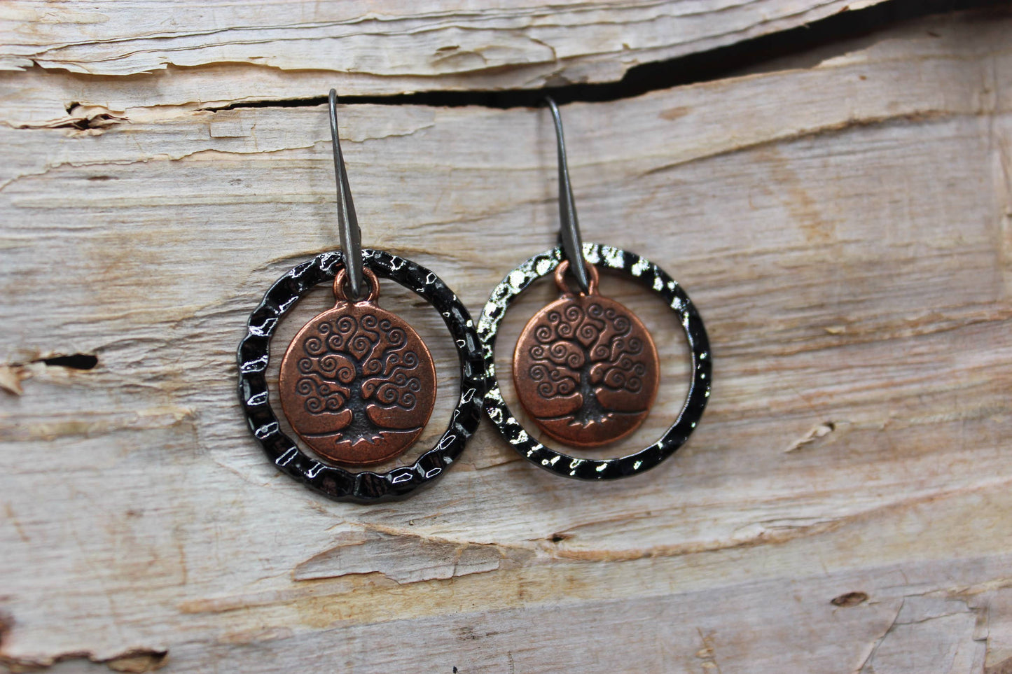 "NEW" EARRINGS - Tree of Life – Antique Copper & Hammered Gunmetal