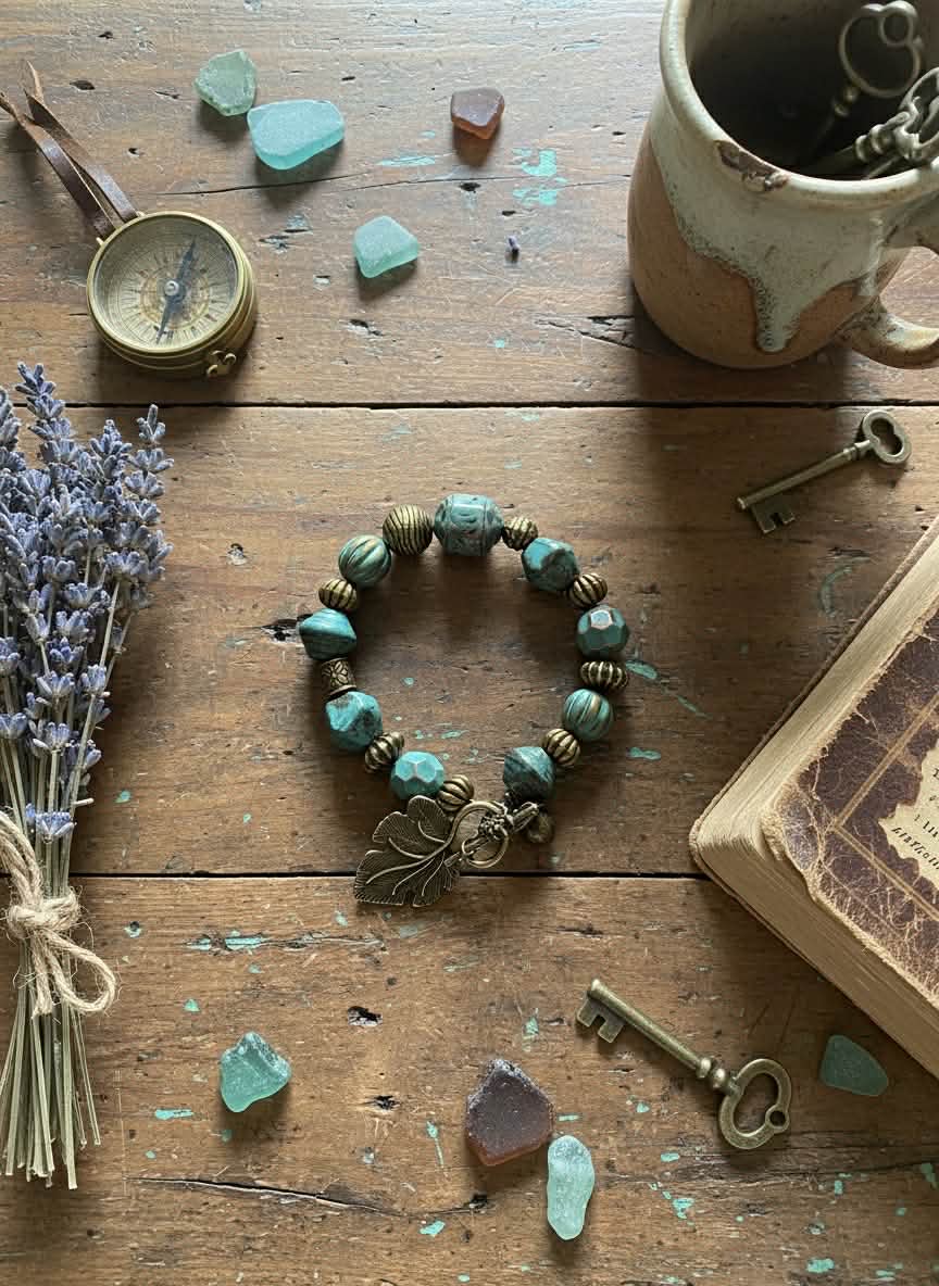NEW - BRACELET - "OAK & VINE" - Patina Copper & Brass Beads By Wild & Rooted