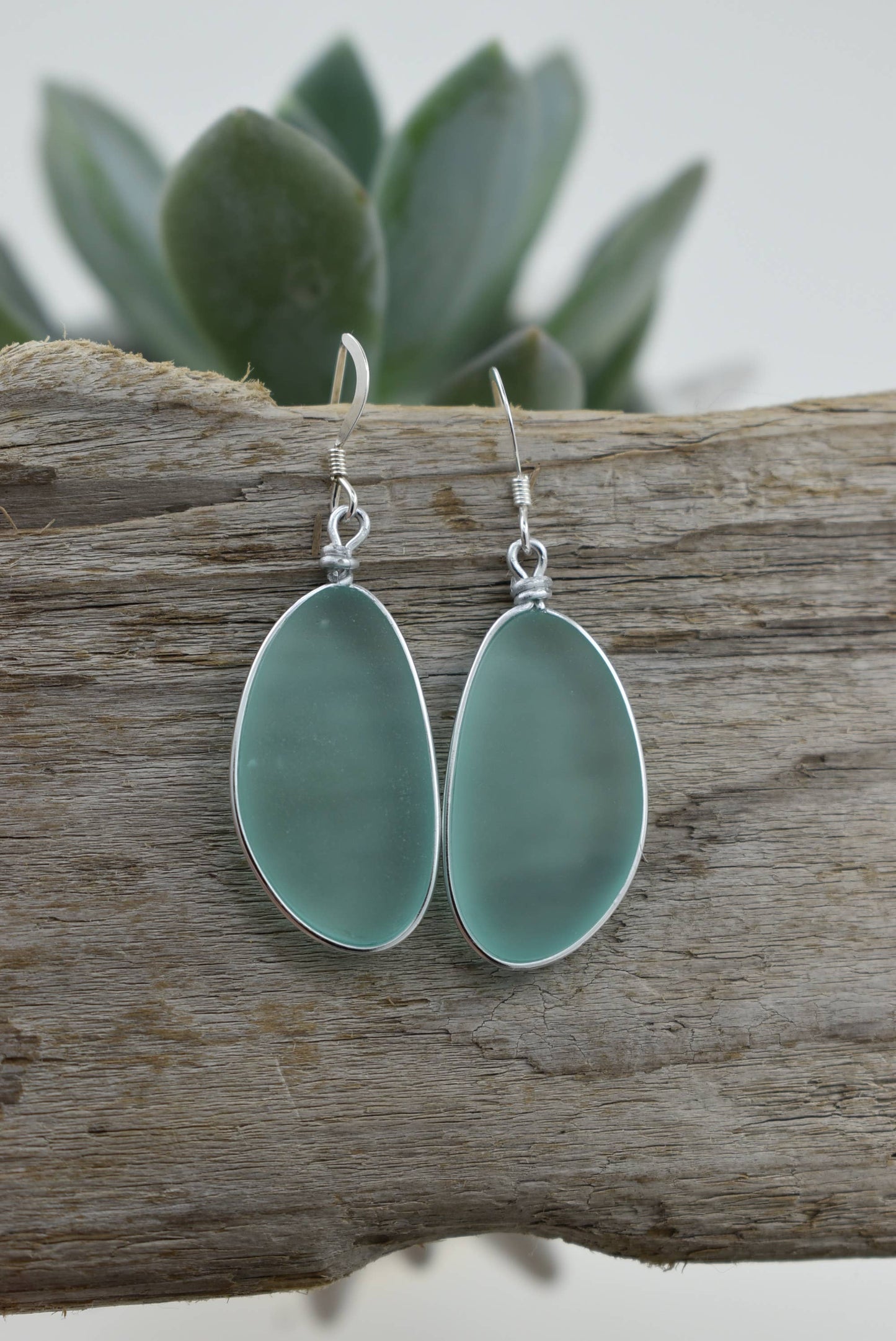 "NEW" EARRINGS - RECYCLED SEA GLASS - SEAFOAM AQUA
