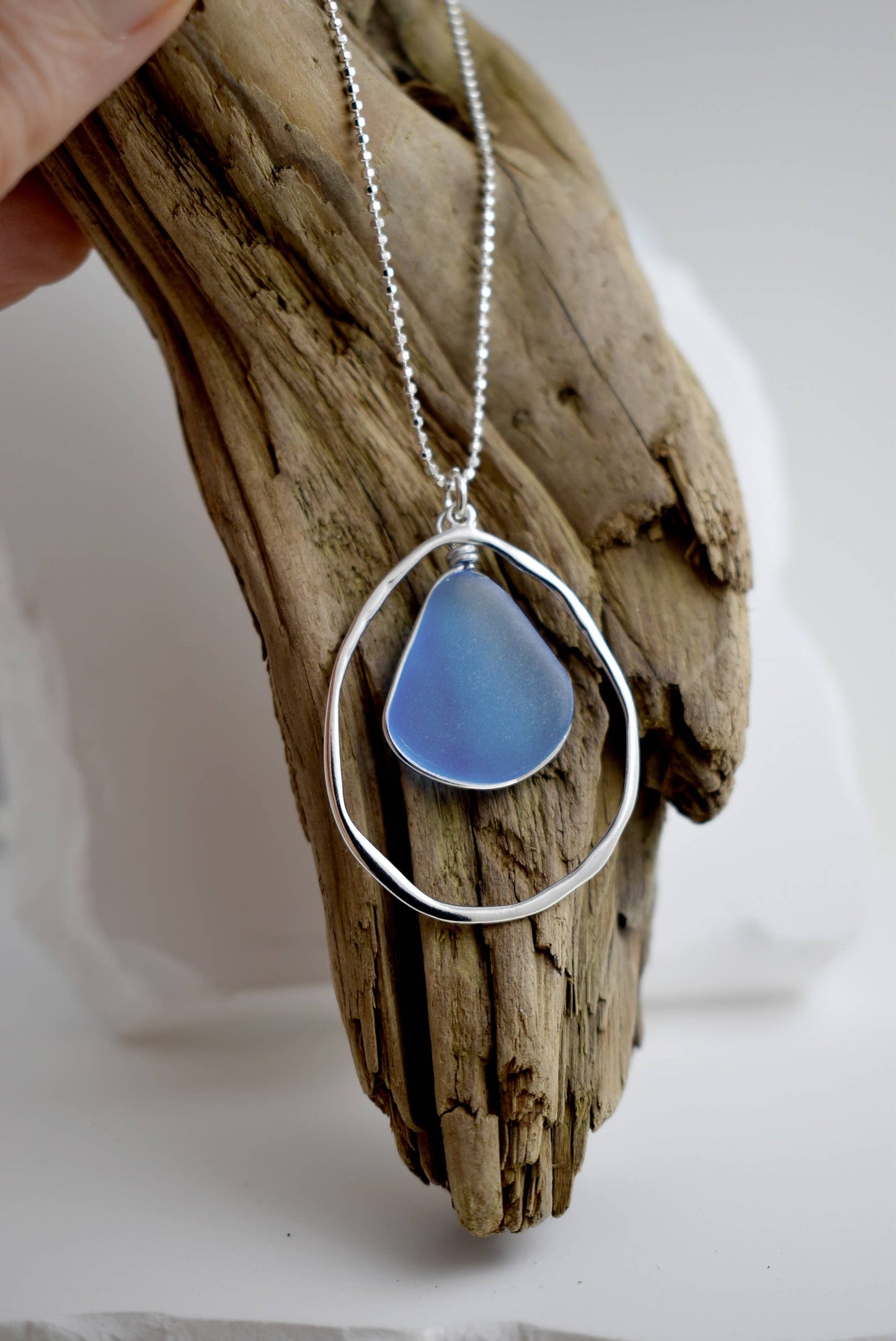 "NEW" NECKLACE - STERLING SILVER BEACH GLASS - Periwinkle Blue