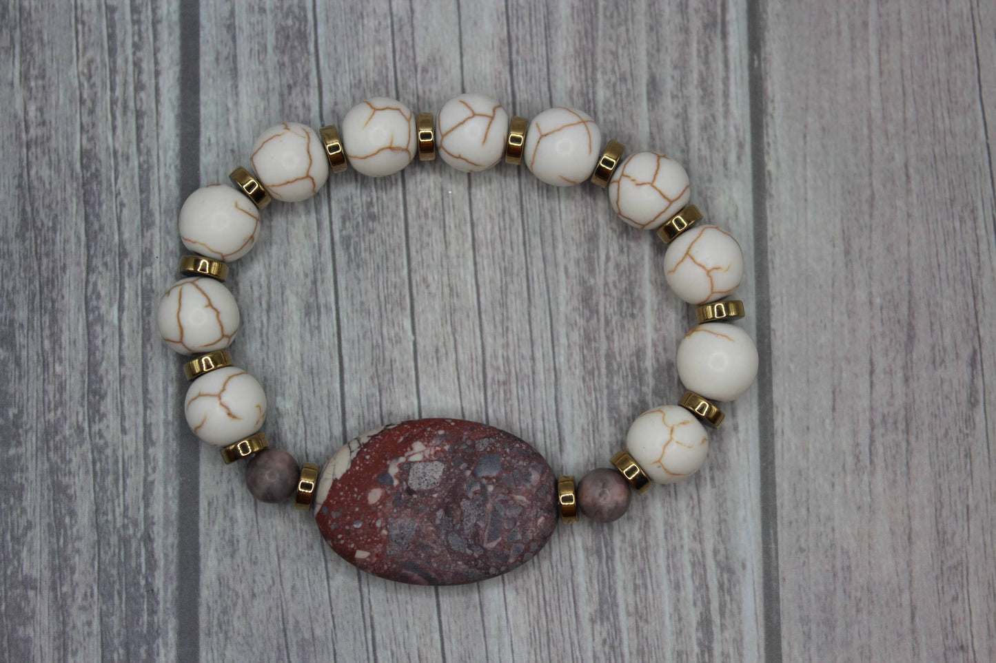 "NEW" BRACELET - WHITE HOWLITE & TERRA ROSA JASPER