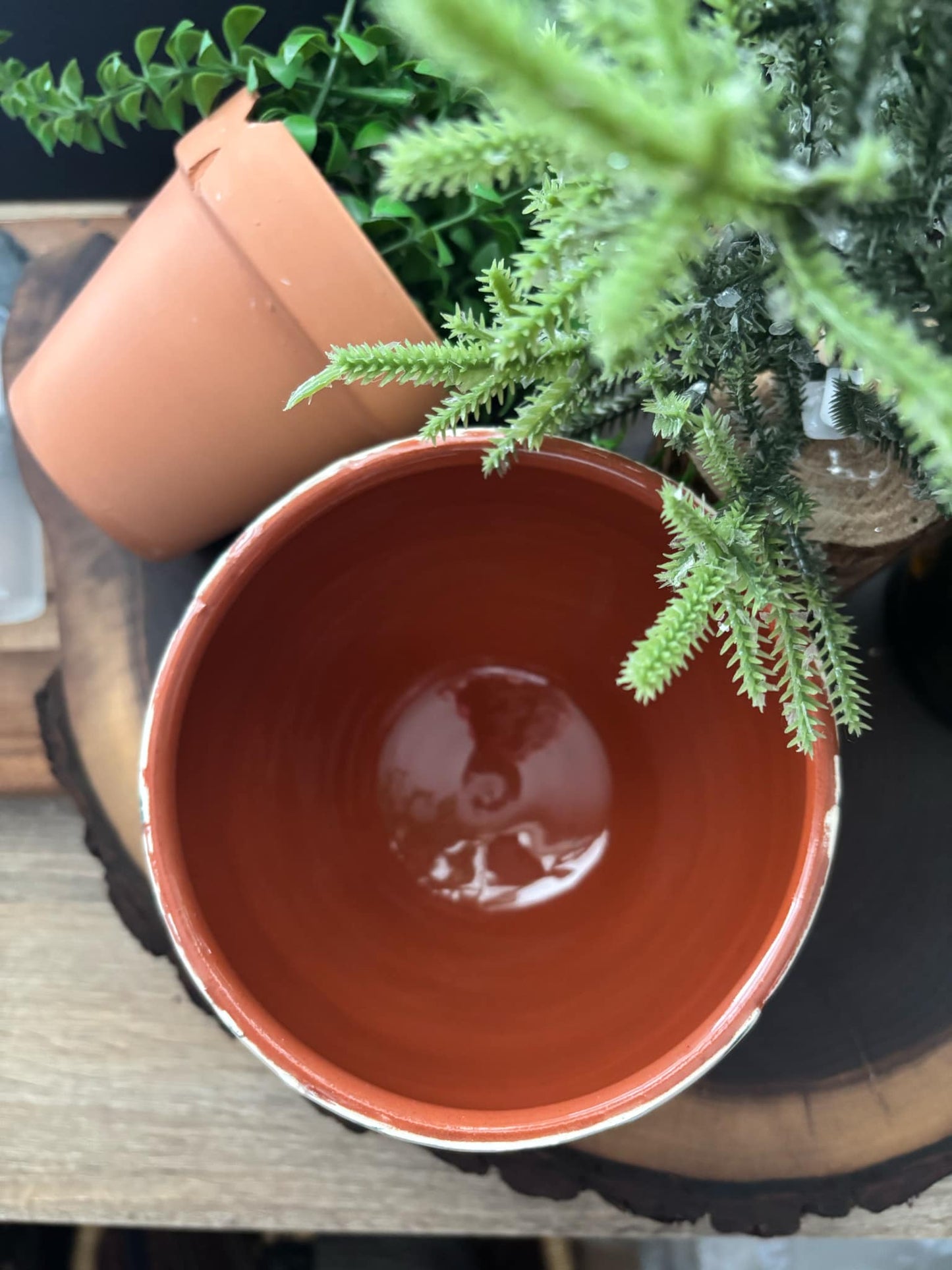 "NEW" POTTERY BOWL | FLOWER POT - BLUE LEAVES