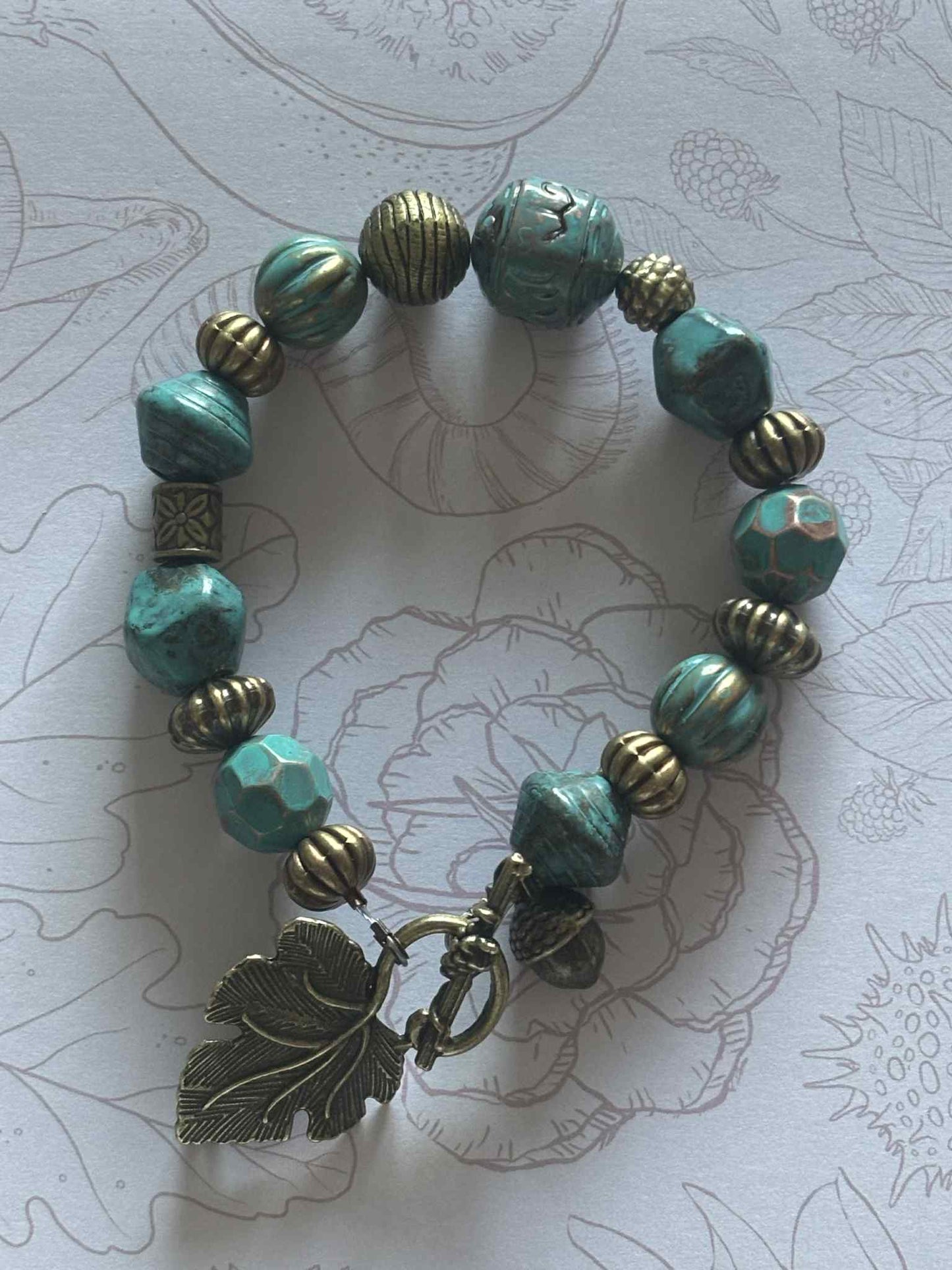 NEW - BRACELET - "OAK & VINE" - Patina Copper & Brass Beads By Wild & Rooted