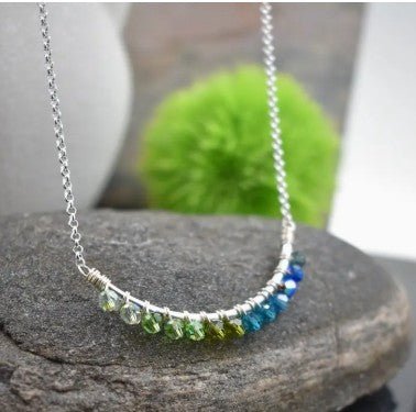 "NEW" NECKLACE - STERLING SILVER CRESCENT - With Gradient Swarovski Crystals