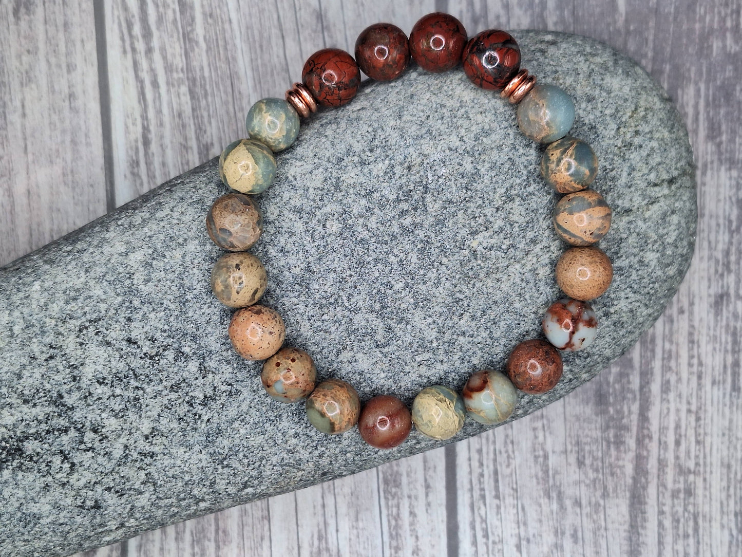 "NEW" - BRACELET - Red Jasper & Aqua Terra Jasper Bracelet with Copper Accents