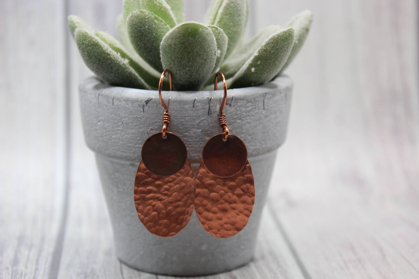 "NEW" EARRINGS - Oval Layered Hammered Copper | Antique Copper