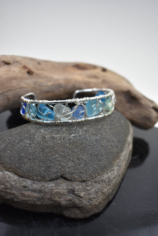 "NEW" CUFF BRACELET - WIRE WOVEN ECO GLASS