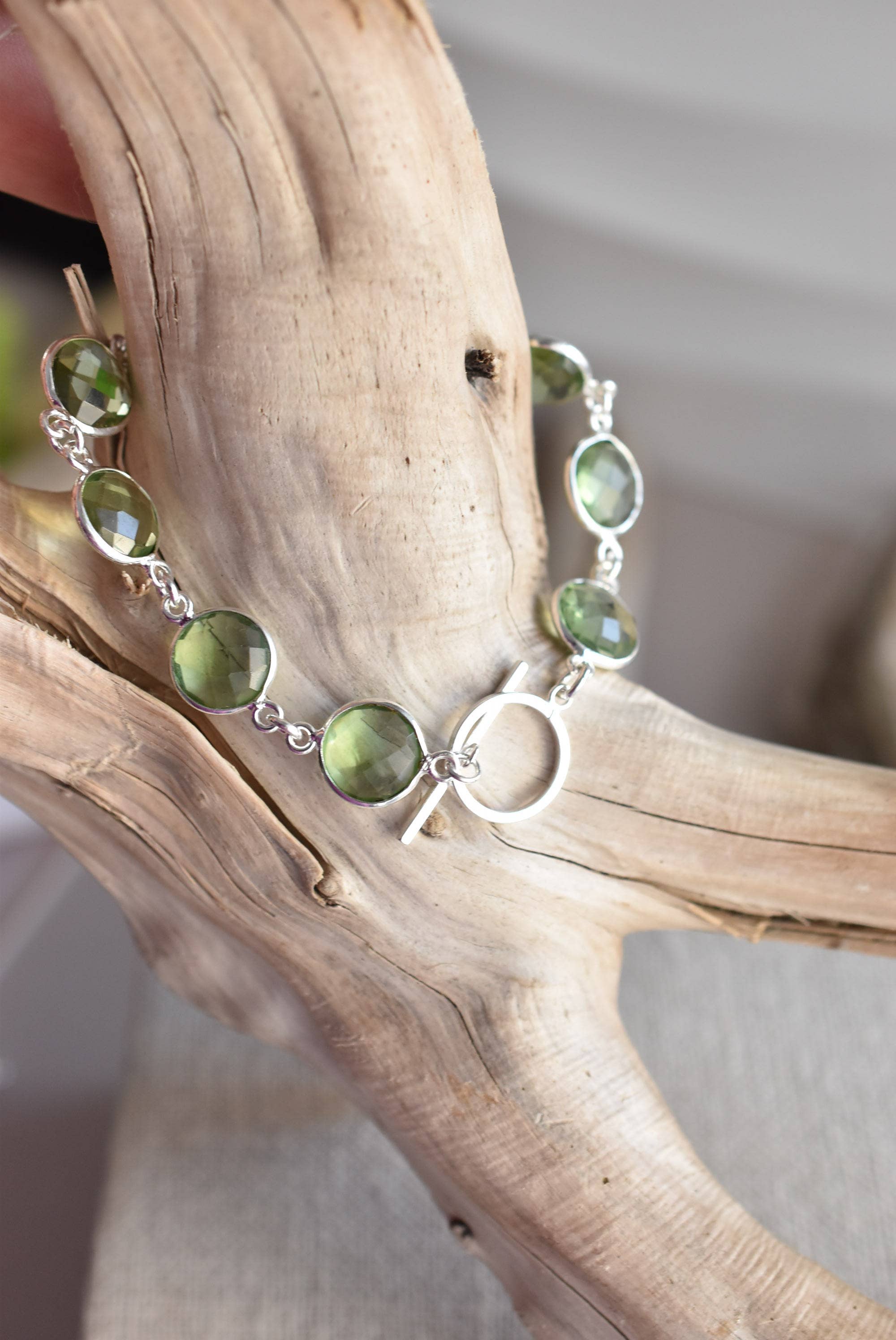 BRACELET - GREEN AMETHYST + Sterling Silver – Handcrafted Elegance