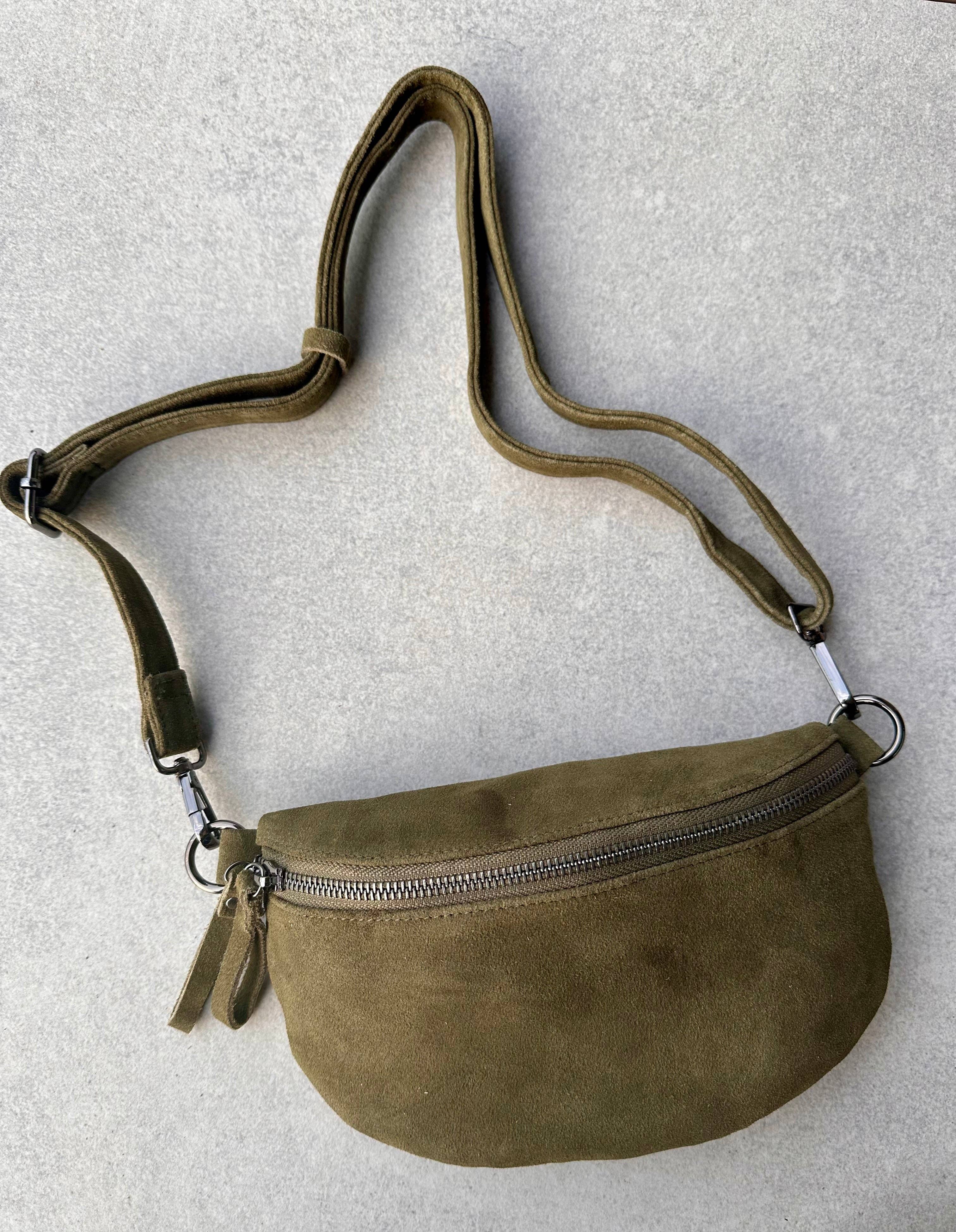 CROSSBODY BAG - SAGEWOOD - Suede & Printed Wide Strap (Handmade)