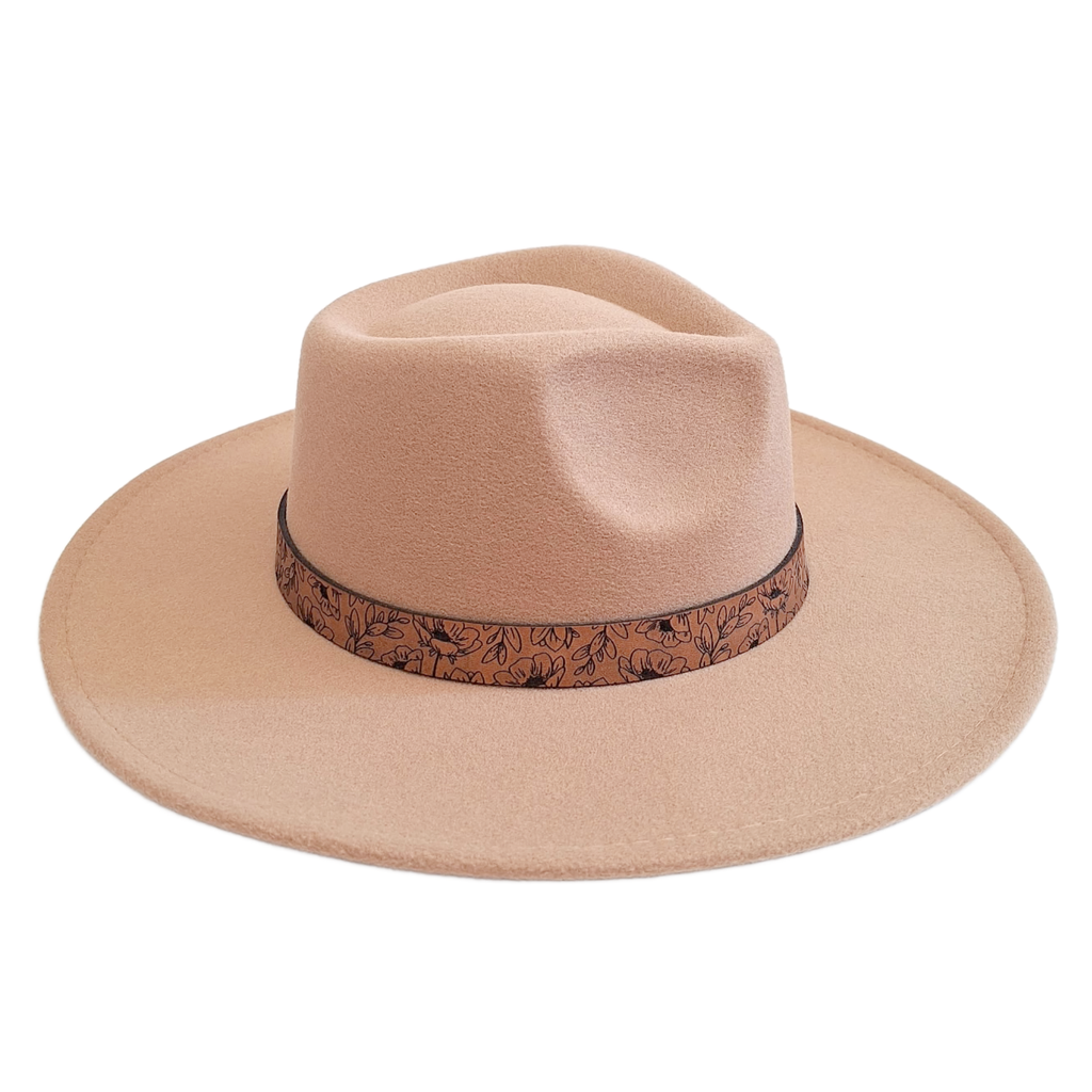 COWBOY | RANCHER - WILDFLOWER FEDORA Wide Brim Hat + Engraved Leather Band