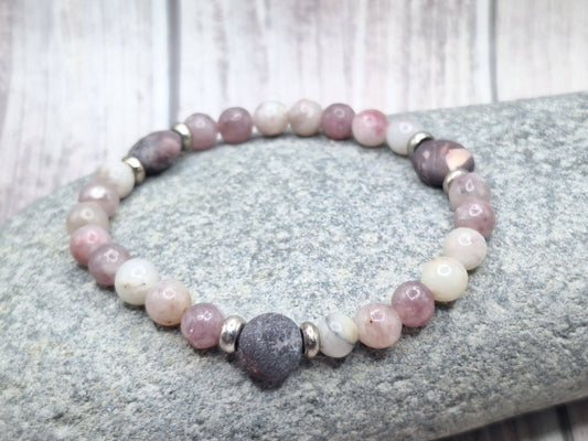"NEW" BRACELET - GEMSTONE - TERRA ROSA JASPER + RUBY QUARTZ Silver