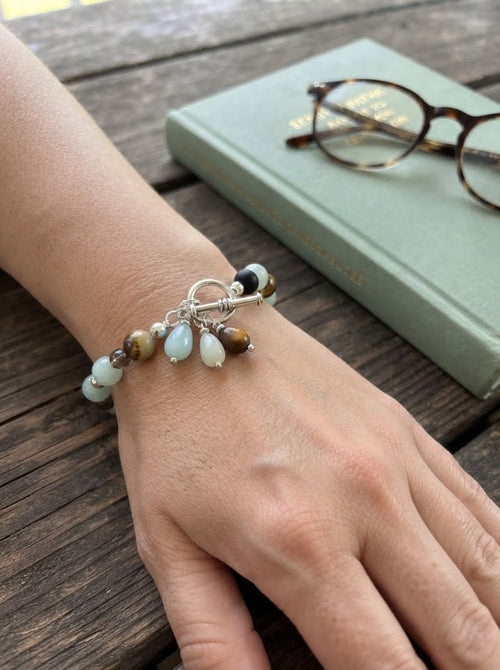 Amazonite & Silver Plated Toggle Bracelet with Teardrop Charms