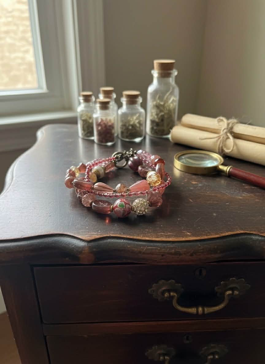 NEW - BRACELET - THREE STRAND - CZECH GLASS - AFRICAN BRASS - LAMPWORK BEADS