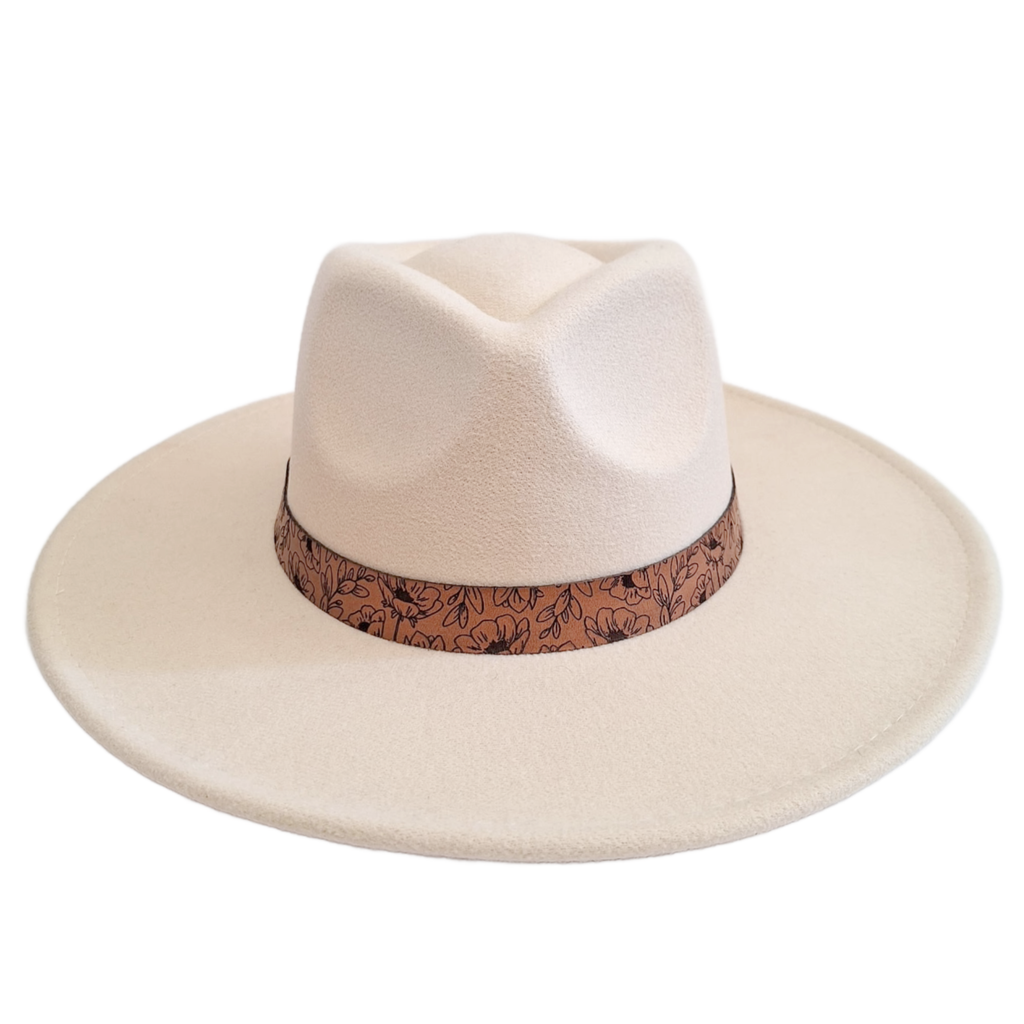 COWBOY | RANCHER - WILDFLOWER FEDORA Wide Brim Hat + Engraved Leather Band