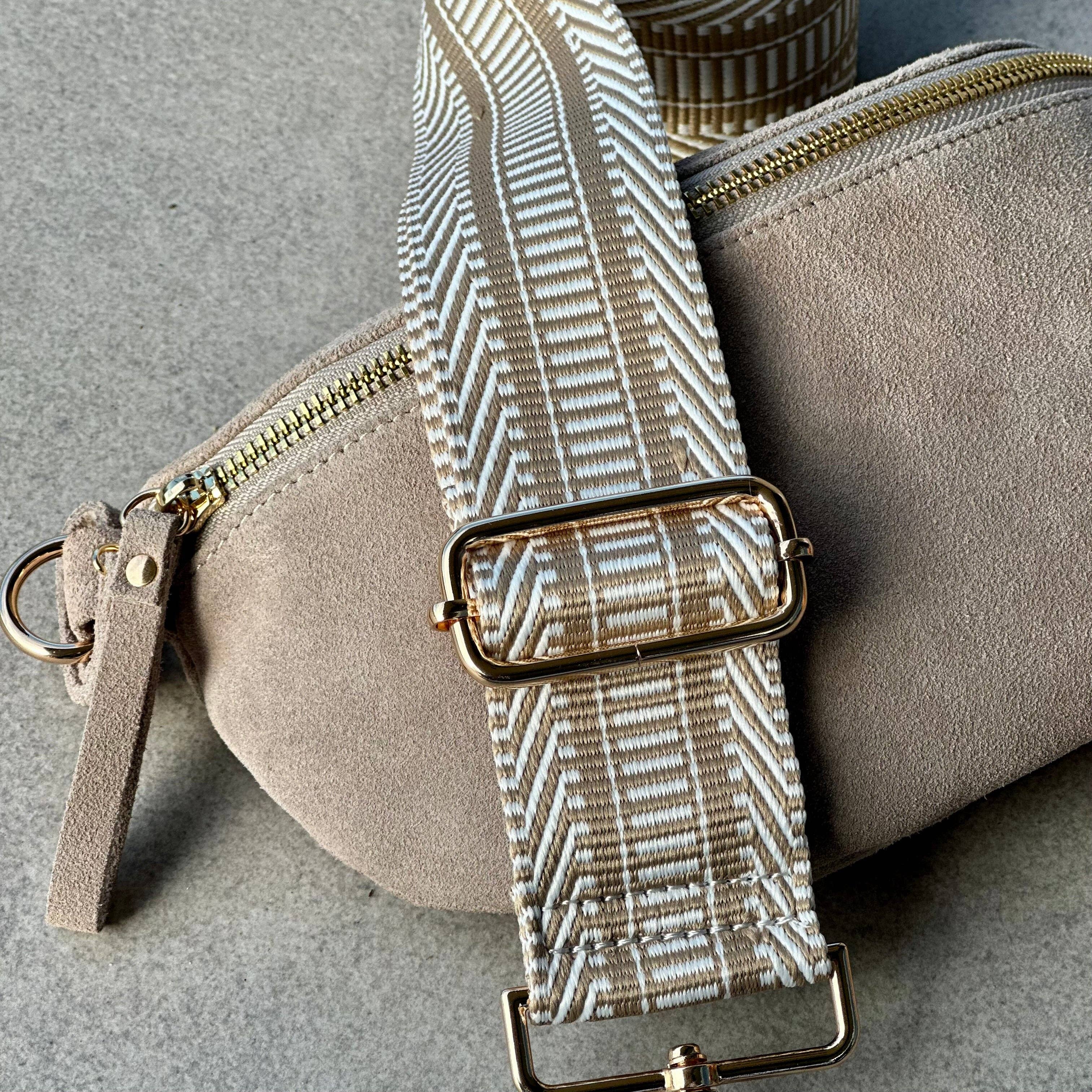CROSSBODY BAG - IVORY DRIFT - Suede & Printed Wide Strap (Handmade)
