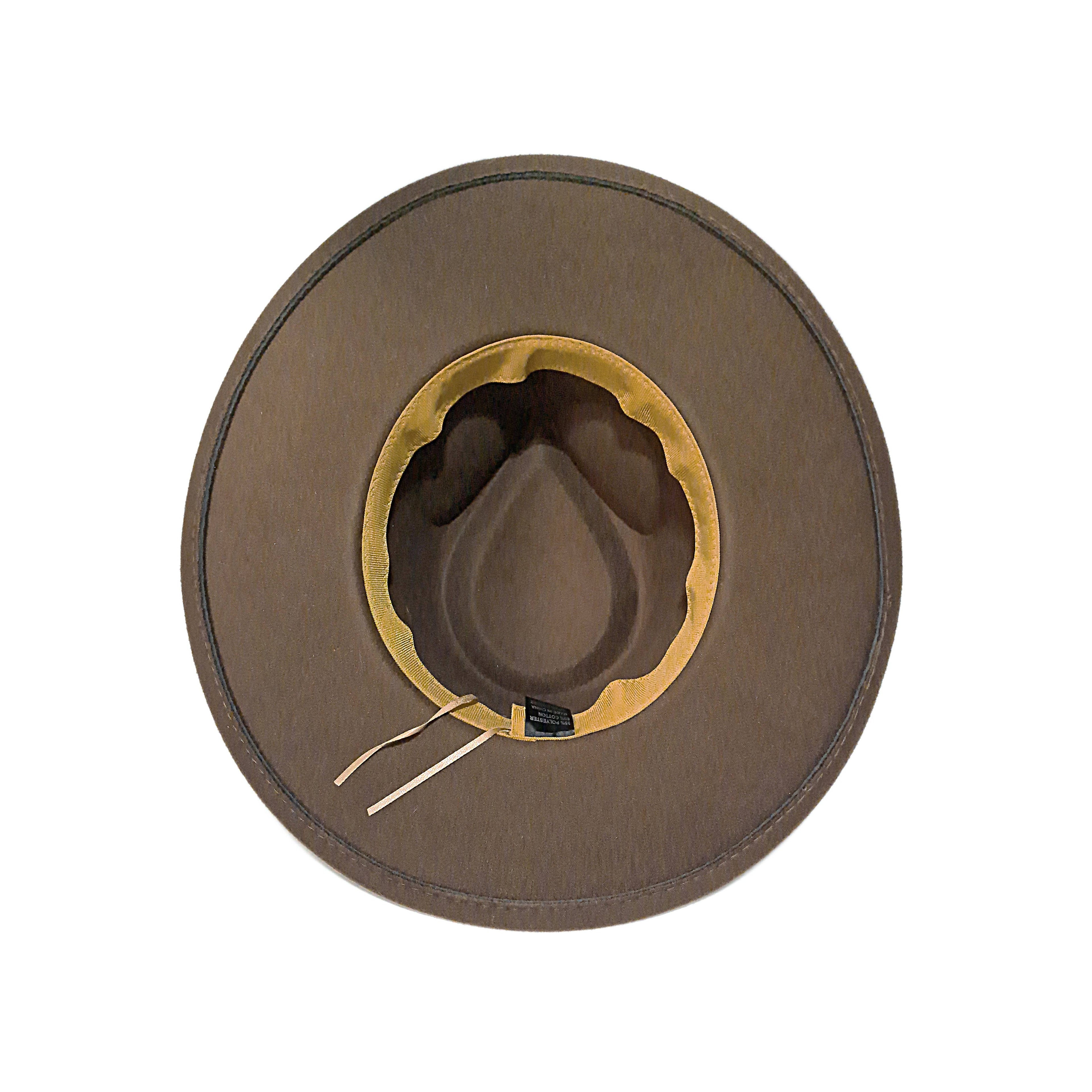 "NEW" - Women's Wide Brim Felt Fedora Hat with Leather Band (Brown)