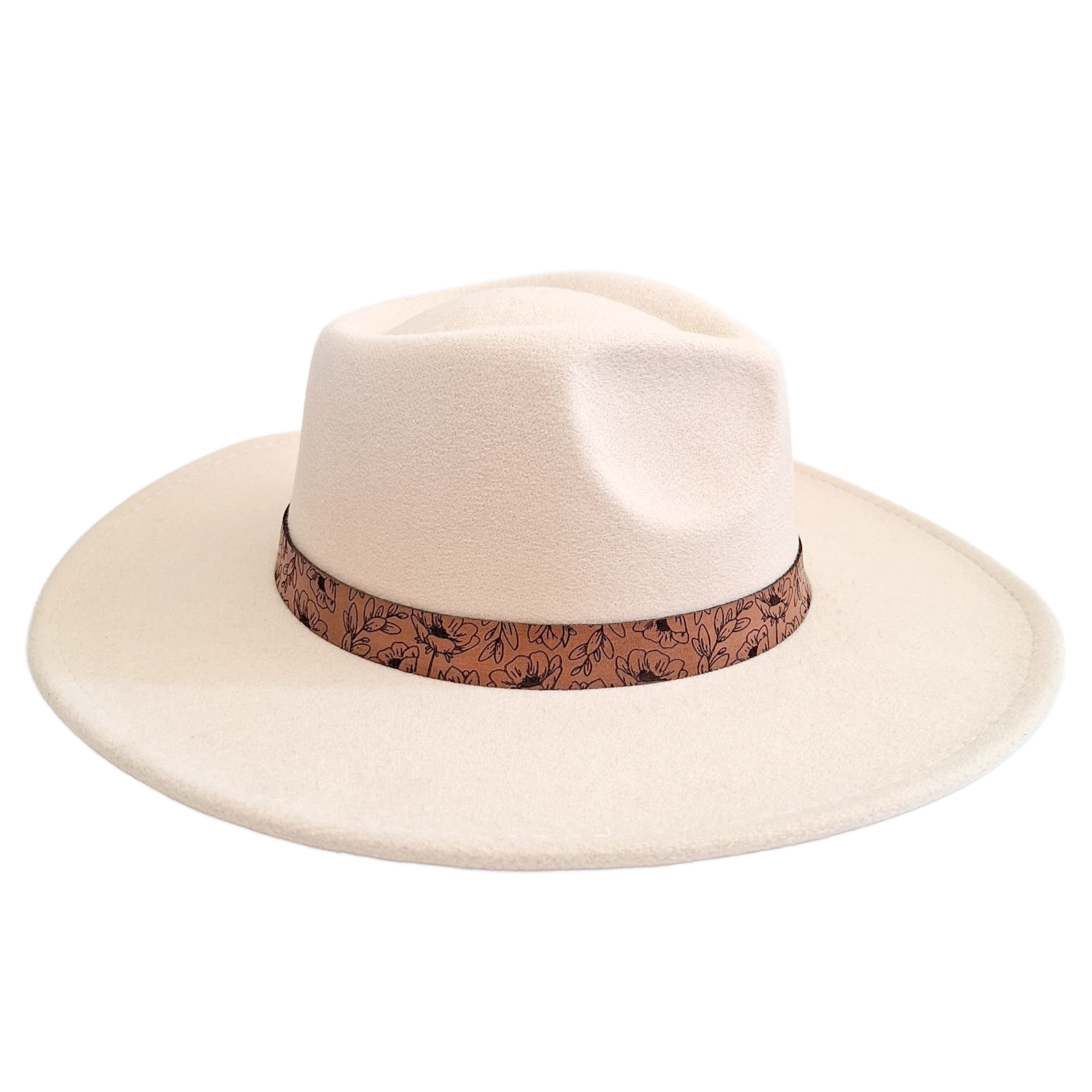 COWBOY | RANCHER - WILDFLOWER FEDORA Wide Brim Hat + Engraved Leather Band