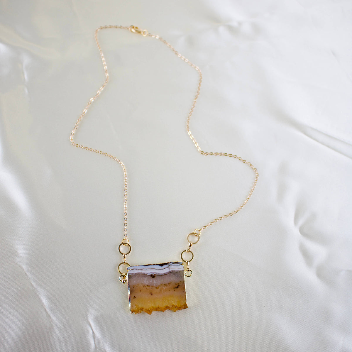 Statement Necklace - Citrine Pendant - 20 Inch Chain Gold Plated