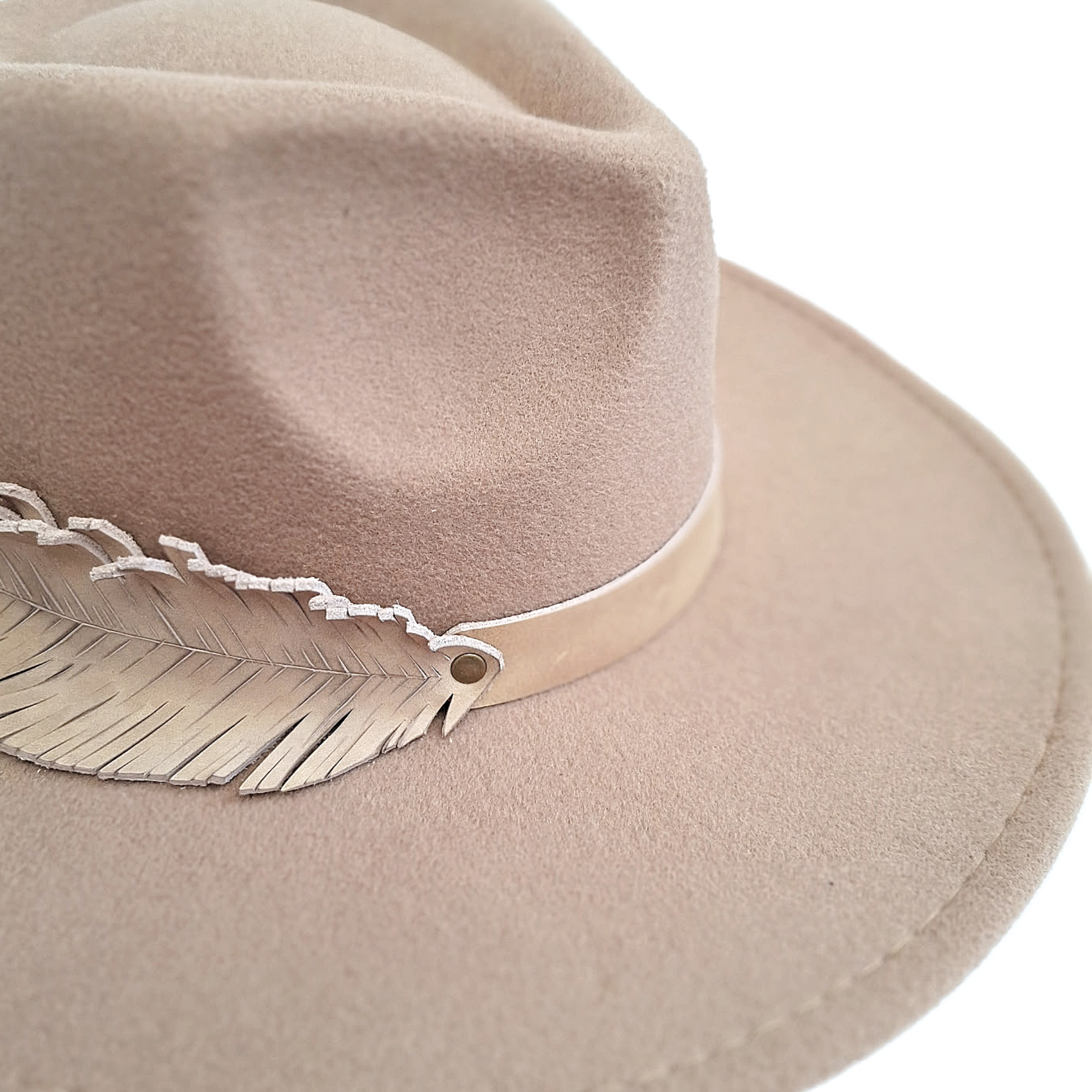 COWBOY | RANCHER HAT - Fedora Women's Wide Brim + Engraved Leather Feather Band