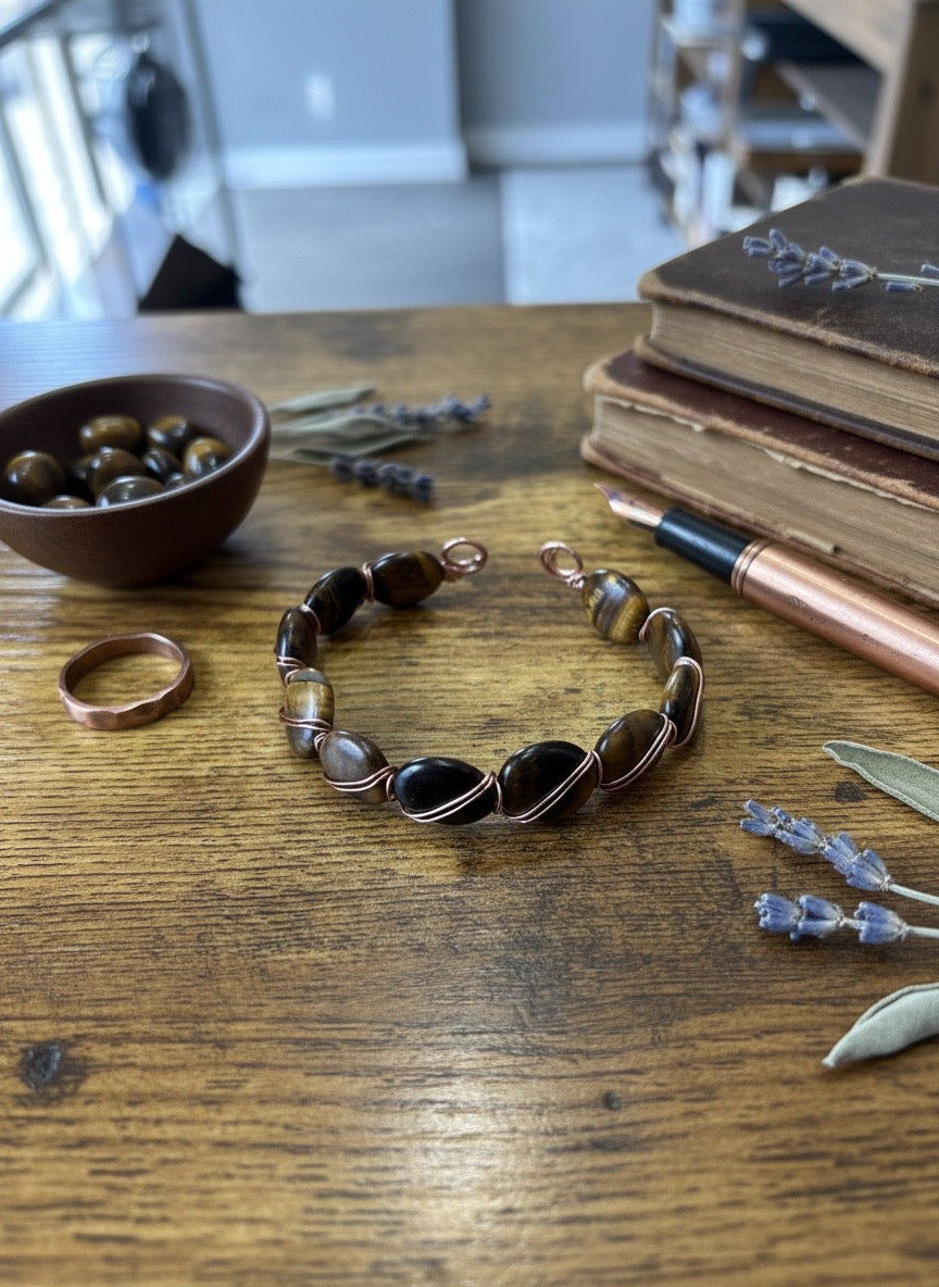 Tiger's Eye & Copper Wire-Wrapped Cuff Bracelet | Wild & Rooted Designs