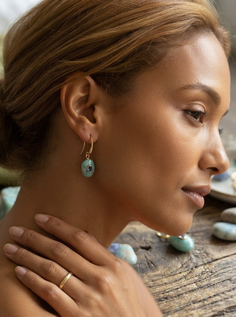 Amazonite Gemstone + Crystal - 18k Gold Plated Earrings