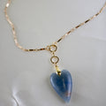 Blue Aventurine Gemstone Heart Necklace - 28 Inch - Gold Plated Chain