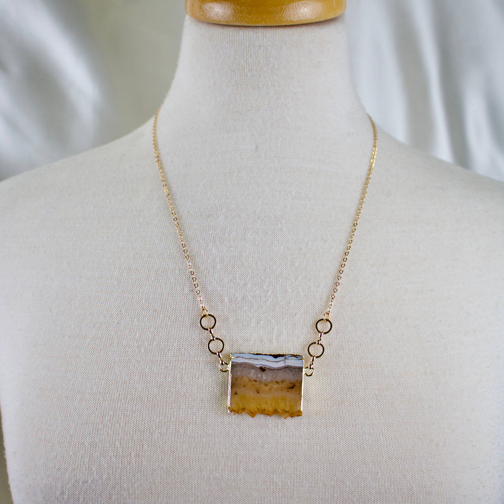 Statement Necklace - Citrine Pendant - 20 Inch Chain Gold Plated