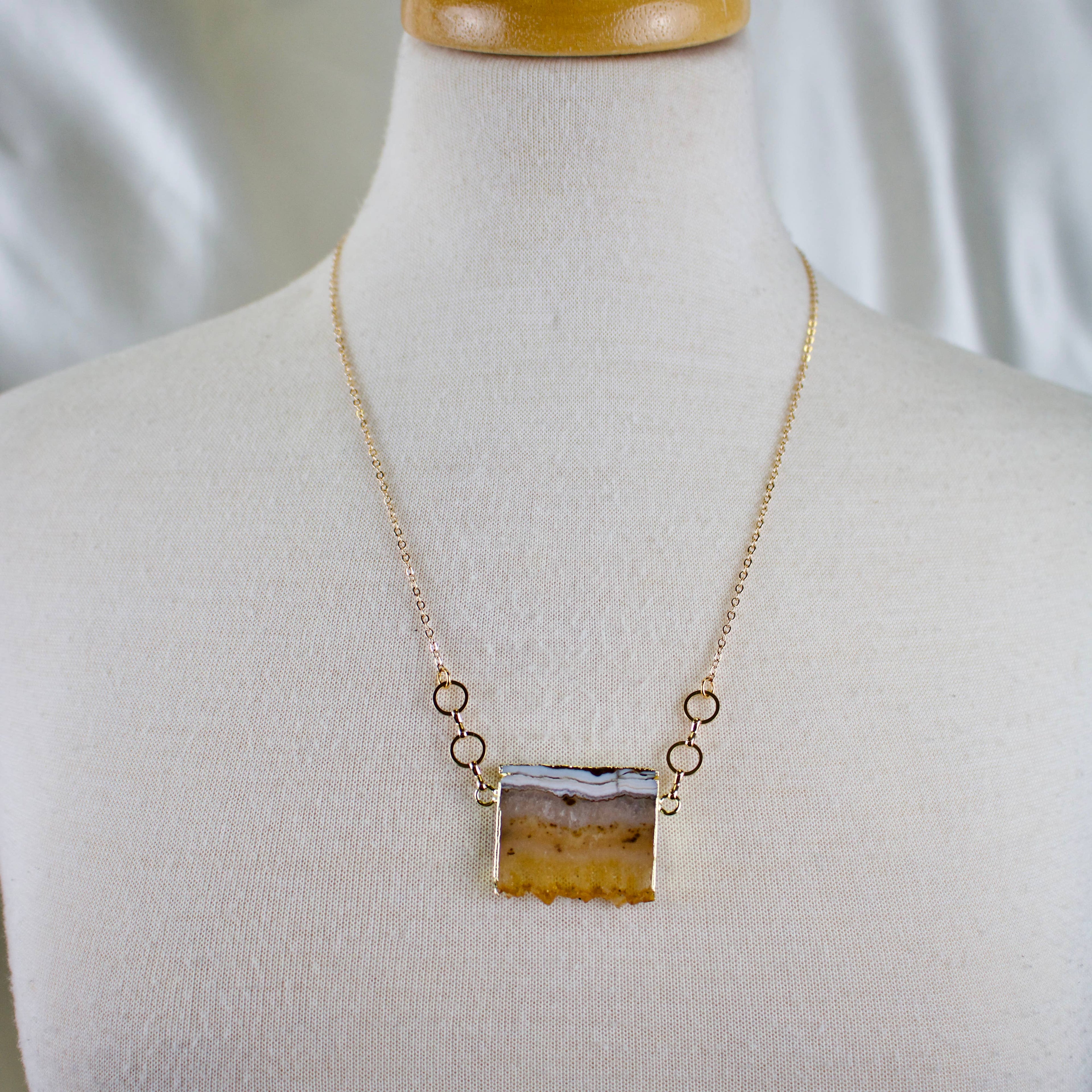 Statement Necklace - Citrine Pendant - 20 Inch Chain Gold Plated