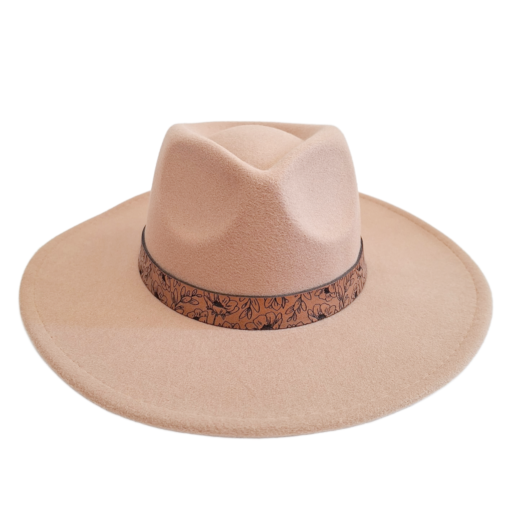 COWBOY | RANCHER - WILDFLOWER FEDORA Wide Brim Hat + Engraved Leather Band