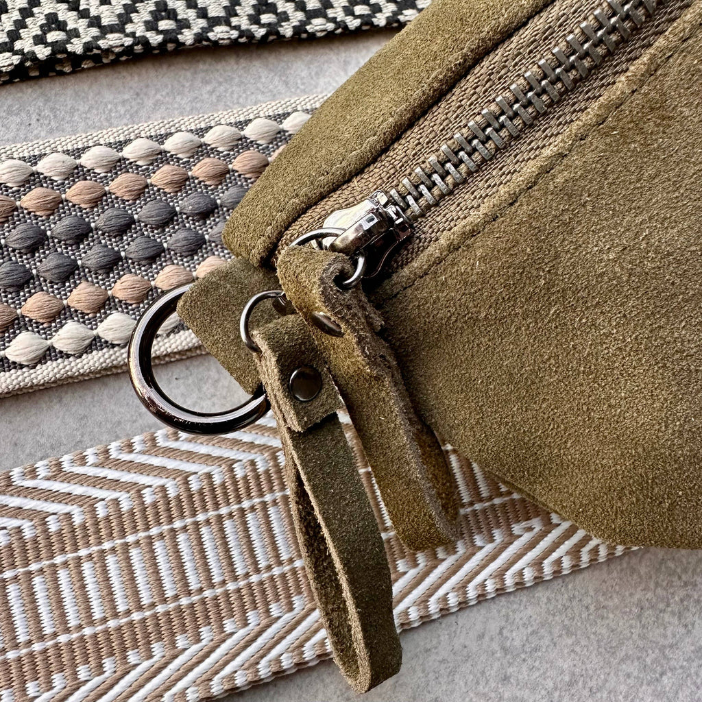 CROSSBODY BAG - SAGEWOOD - Suede & Printed Wide Strap (Handmade)
