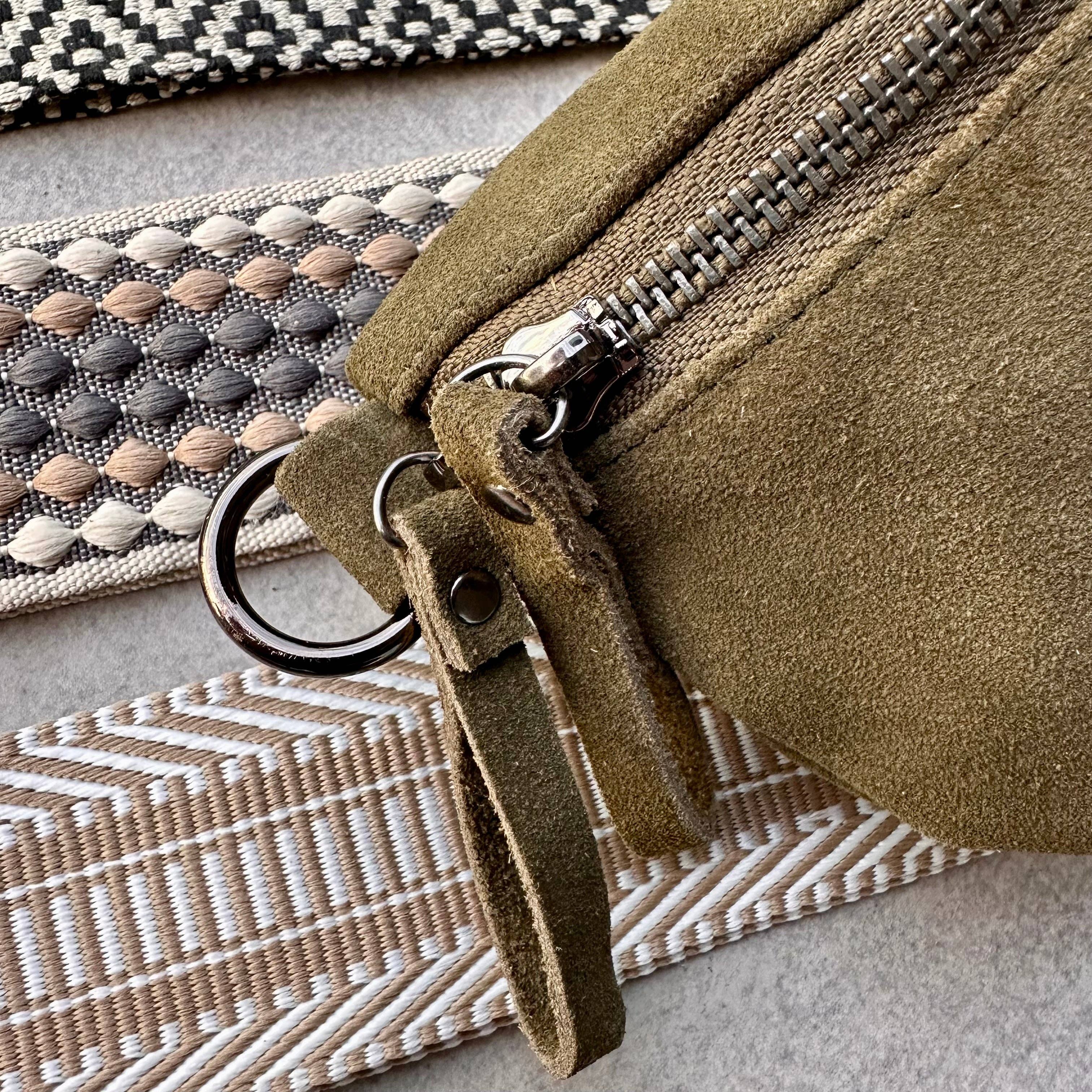 CROSSBODY BAG - SAGEWOOD - Suede & Printed Wide Strap (Handmade)