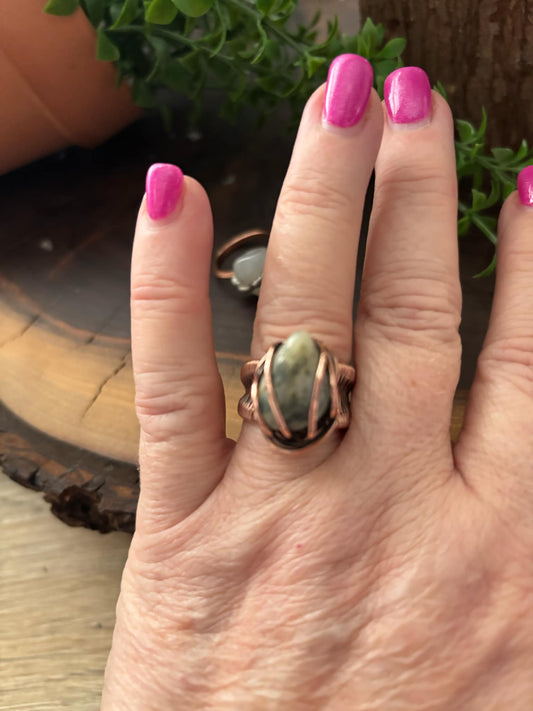 "NEW" Bay of Fundy Moss Agate & Copper Ring - Size 7
