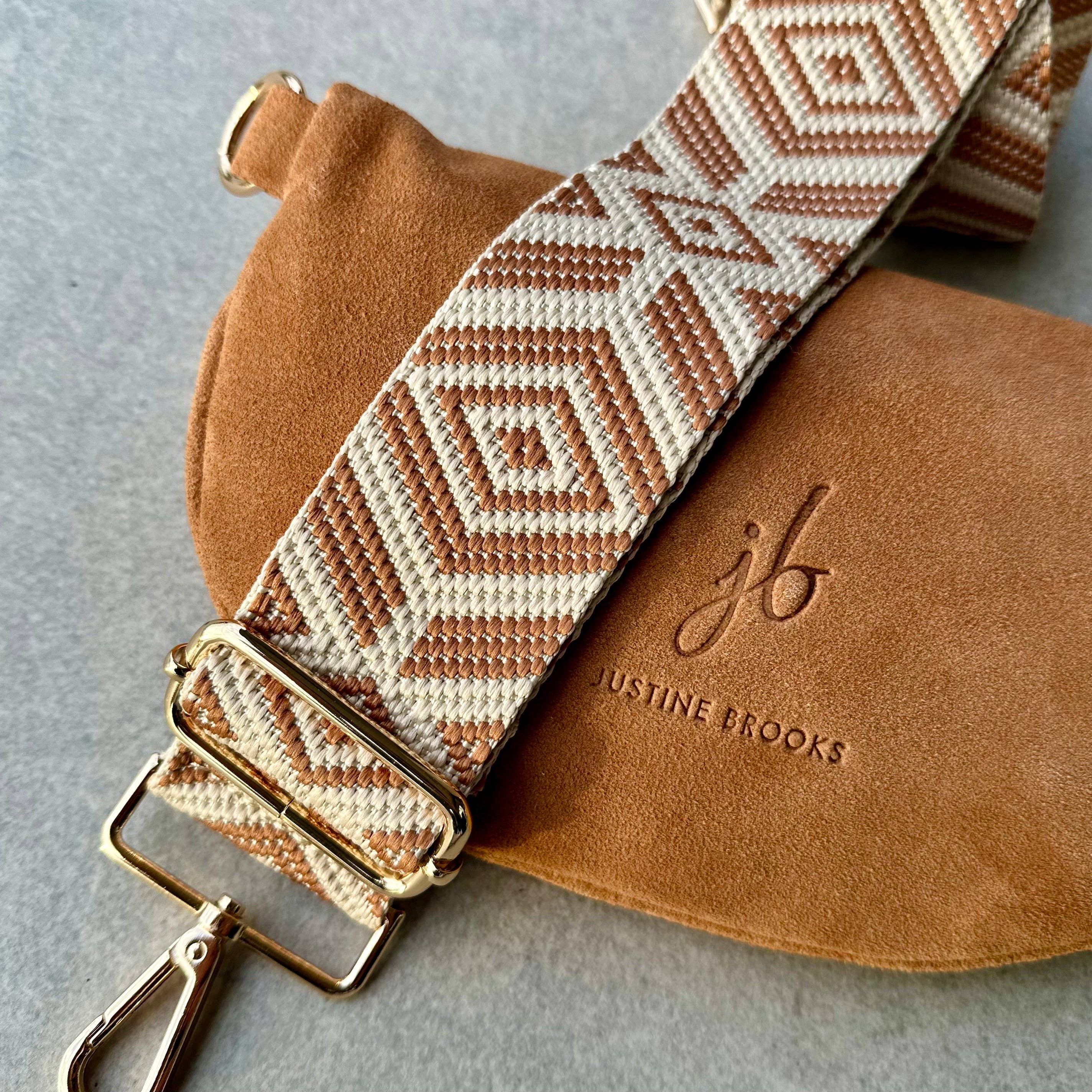 CROSSBODY BAG - TERRACOTTA Suede & Printed Wide Strap (Handmade)