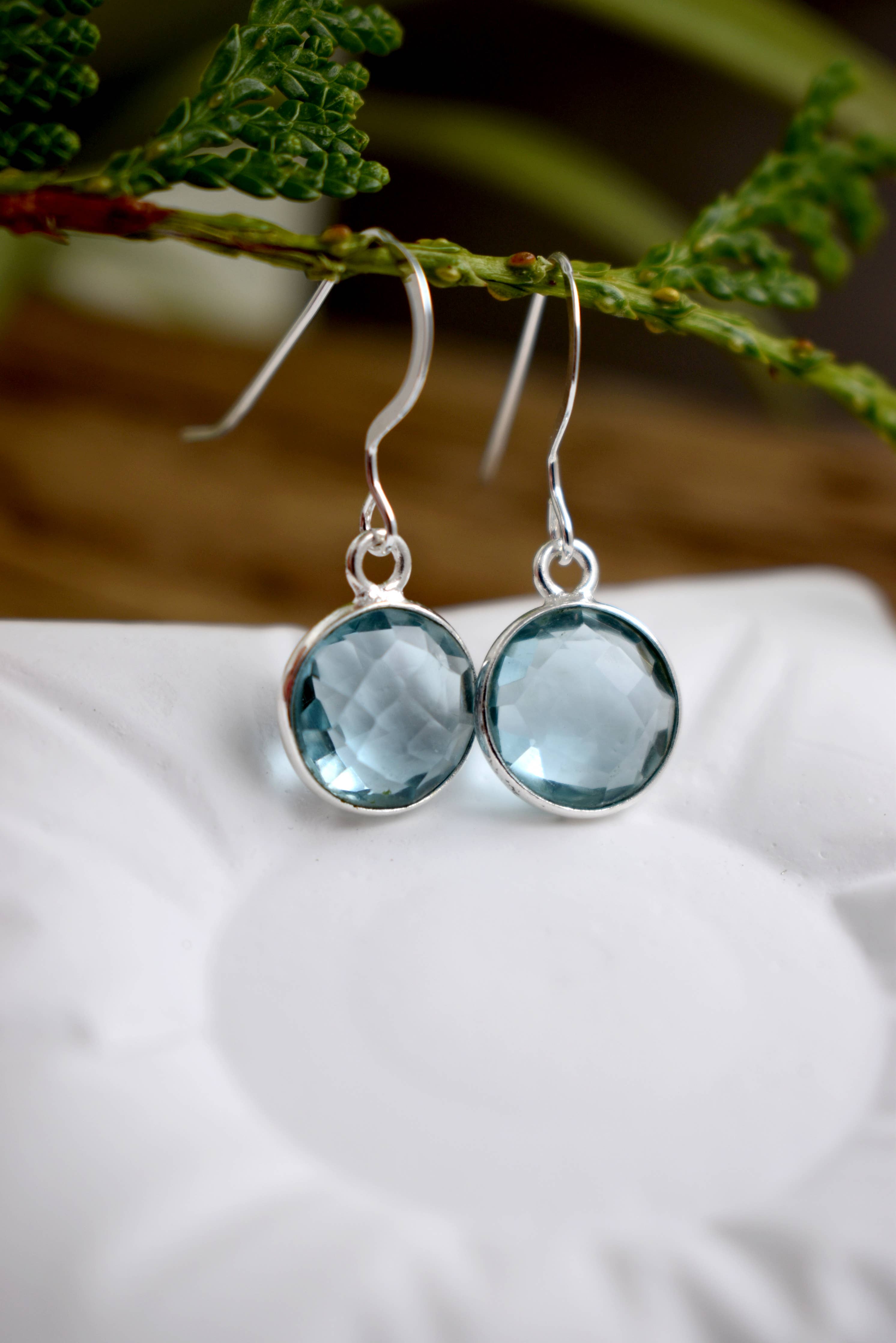 EARRINGS  - Sky Blue Topaz Sterling Silver – Faceted Gemstone Drops