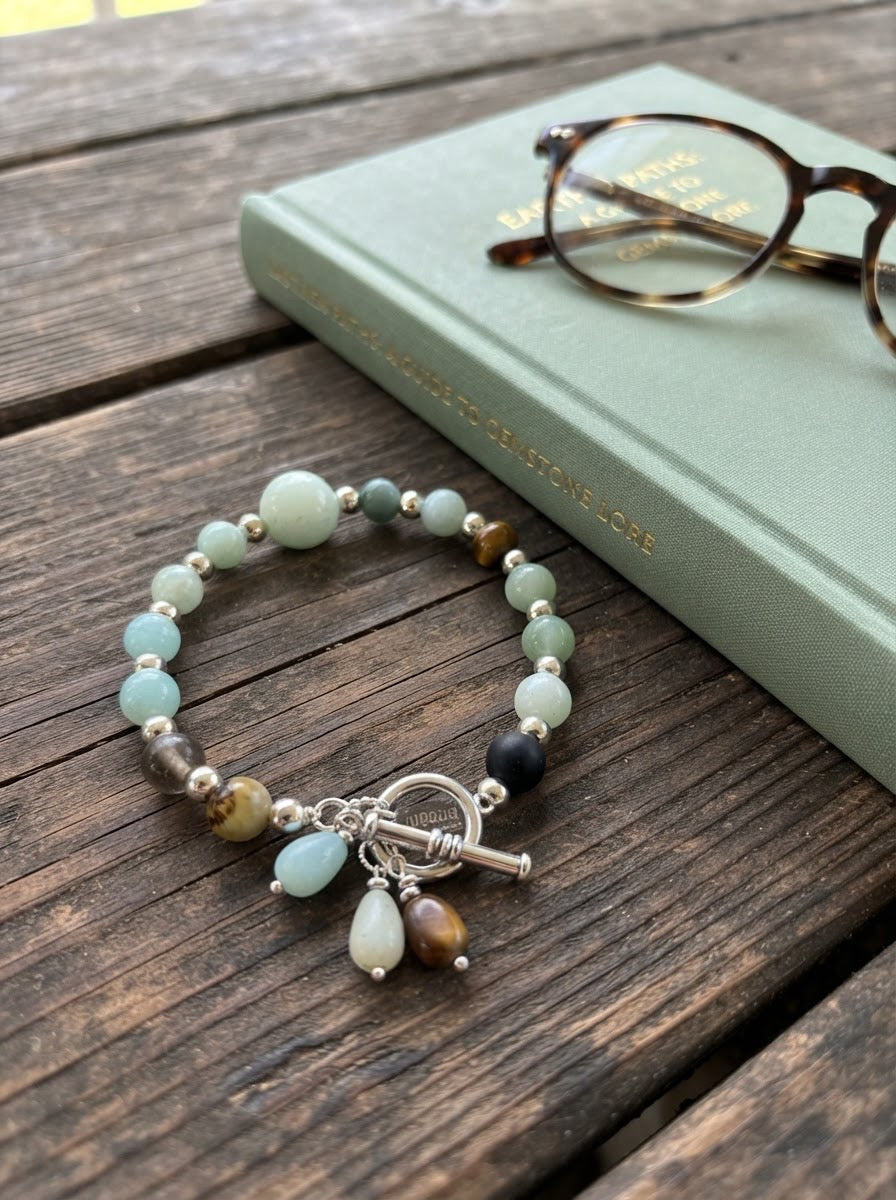 Amazonite & Silver Plated Toggle Bracelet with Teardrop Charms