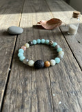 BRACELET - "COASTAL CALM" Amazonite Gemstones + Lava Coin Bead