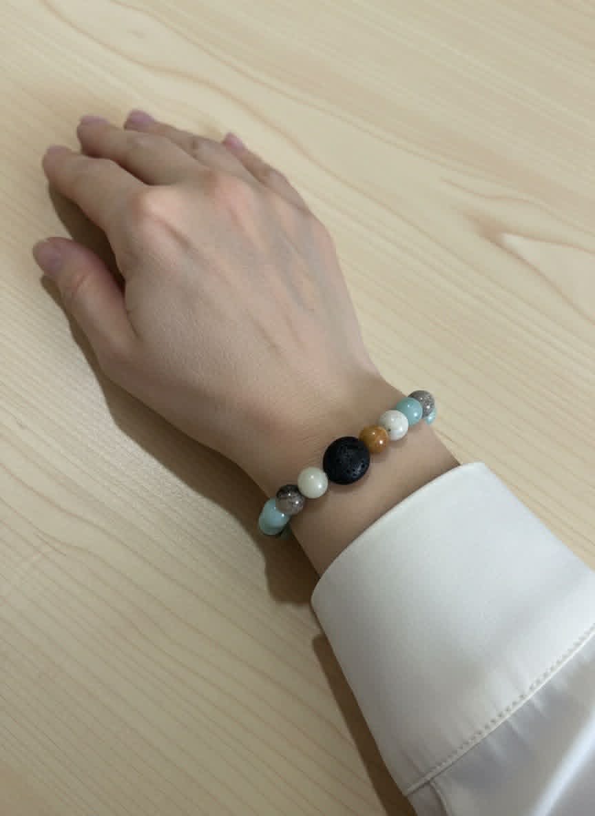 BRACELET - "COASTAL CALM" Amazonite Gemstones + Lava Coin Bead