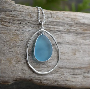 "NEW" NECKLACE - STERLING SILVER & RECYCLED SEAFOAM GLASS