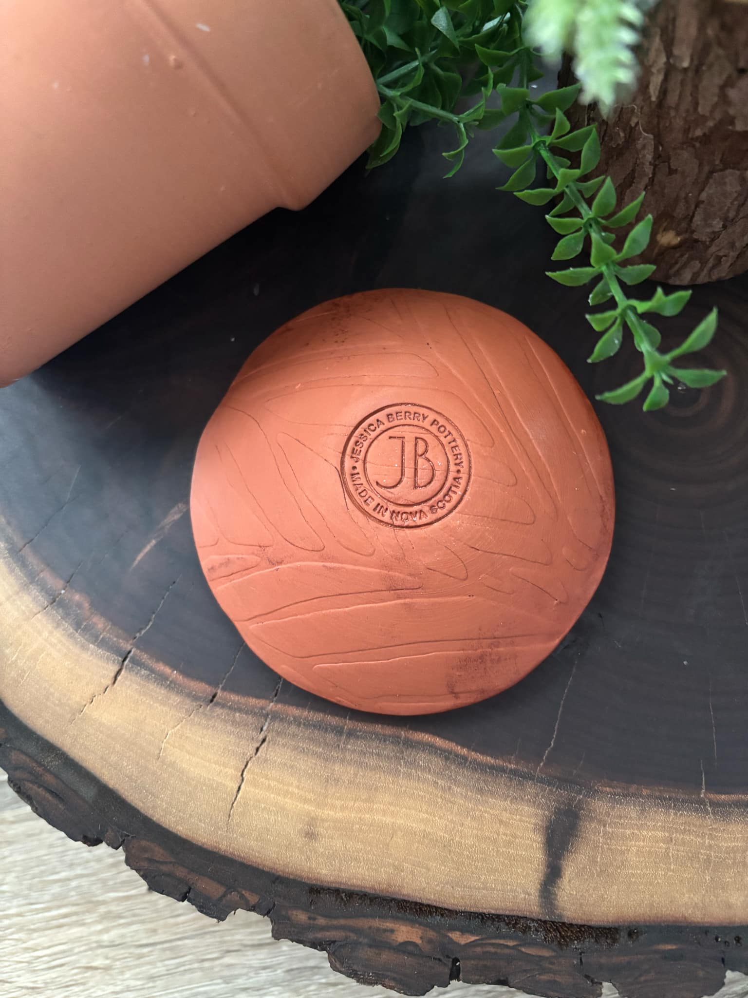 "NEW" - POTTERY TRINKET DISH - BLUE LEAVES