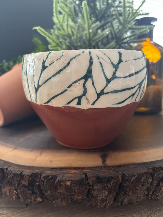 "NEW" POTTERY BOWL | FLOWER POT - BLUE LEAVES