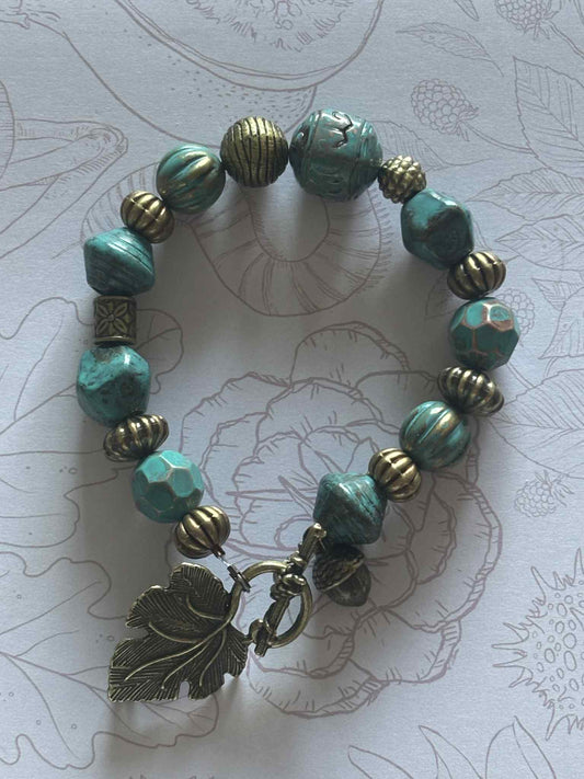 NEW - BRACELET - "OAK & VINE"  - Patina Copper & Brass Beads By Wild & Rooted