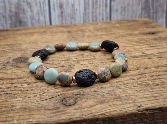 BRACELET - Aqua Terra Jasper & Lava Rock Diffuser with Copper Accents