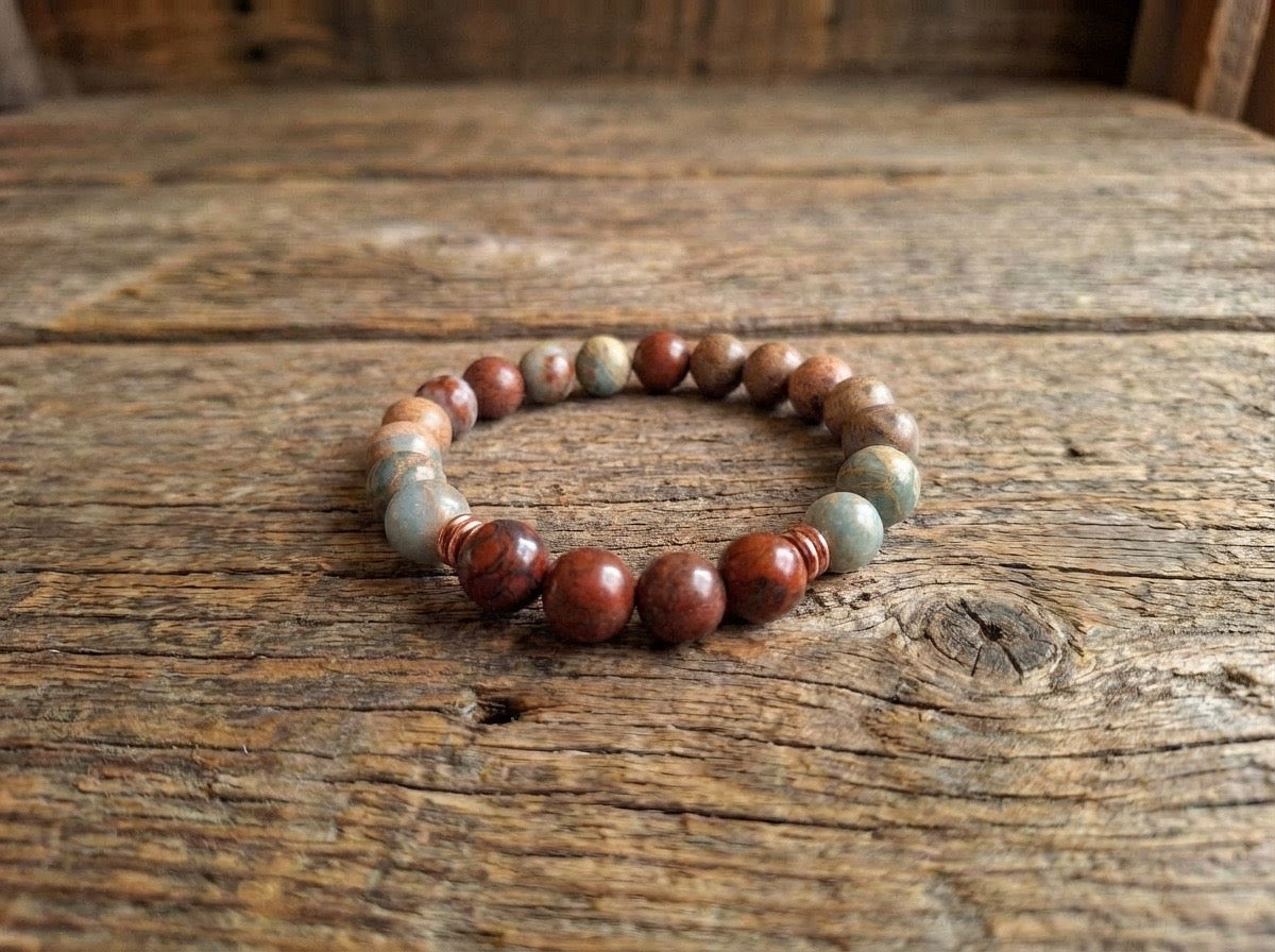 "NEW" - BRACELET - Red & Aqua Terra Jasper Bracelet with Copper Accents