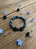 NEW - BRACELET - BLUE STRIPED AGATE + FLAT LAVA BEAD