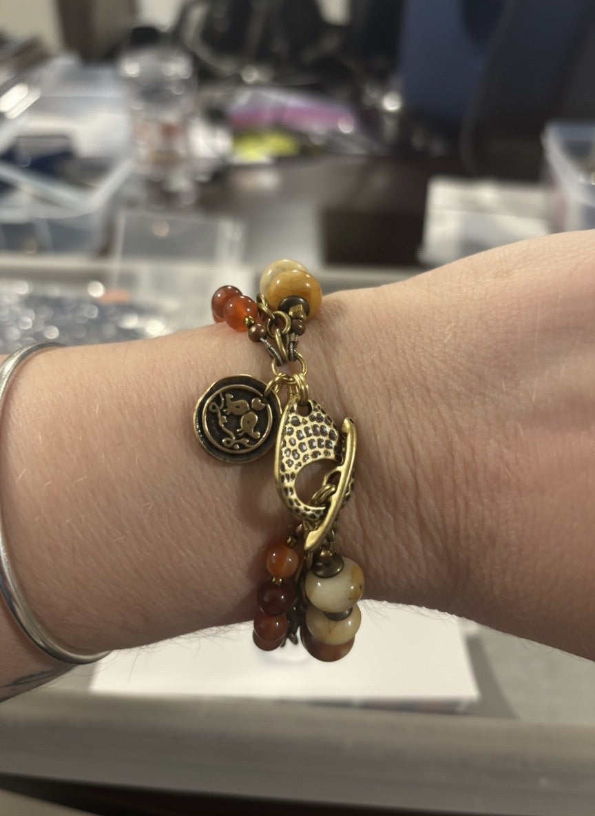 Wild & Rooted Triple Strand Gemstone Bracelet – Dyed Agate, Fire Agate & Mixed Metals