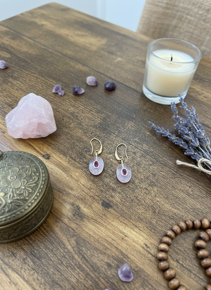 EARRINGS - Rose Quartz & Crystals - Gold Plated