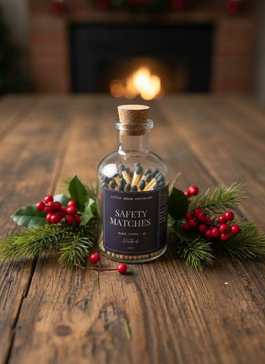 NEW - SAFETY MATCHES - BLACK TIPPED + CORK APOTHECARY BOTTLE