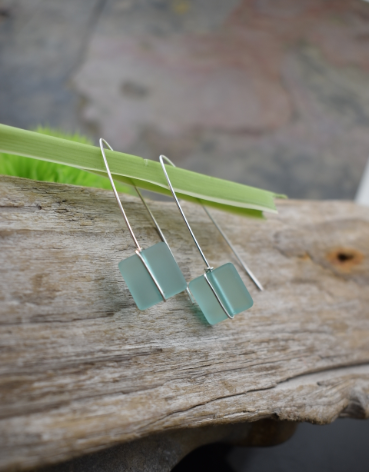 "NEW" EARRINGS - AQUA WRAPPED SUSPENDED SEA GLASS
