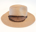 FEDORA HAT - Womens Straw with Hand-Carved DOUBLE Feather Leather Band